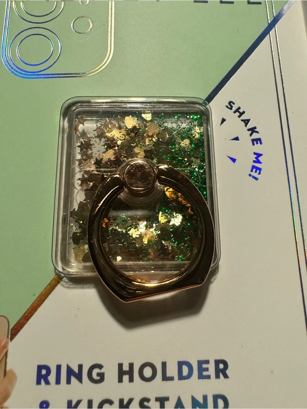 NWT Dabney Lee Shake Me! Glitter Ring Holder Kickstand Green & Gold Cell iPhone